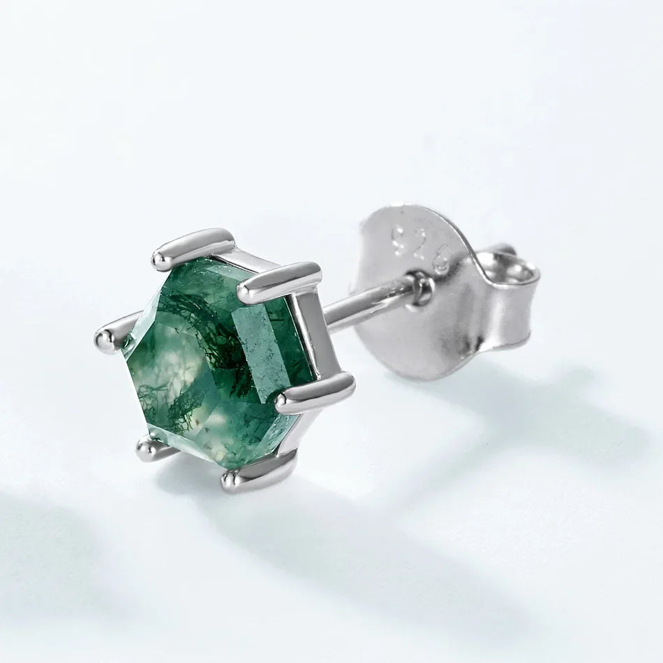 Moss agate stud earrings tiny and cute