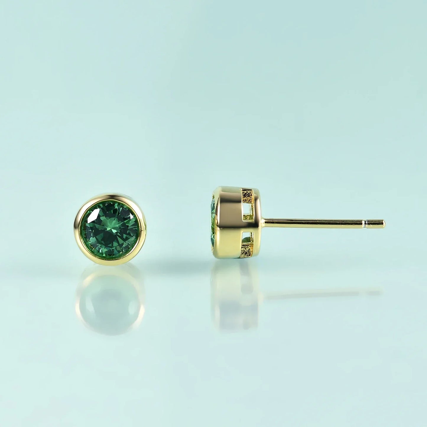 Small and tiny ear studs with green and black cz stones black ear stud for men