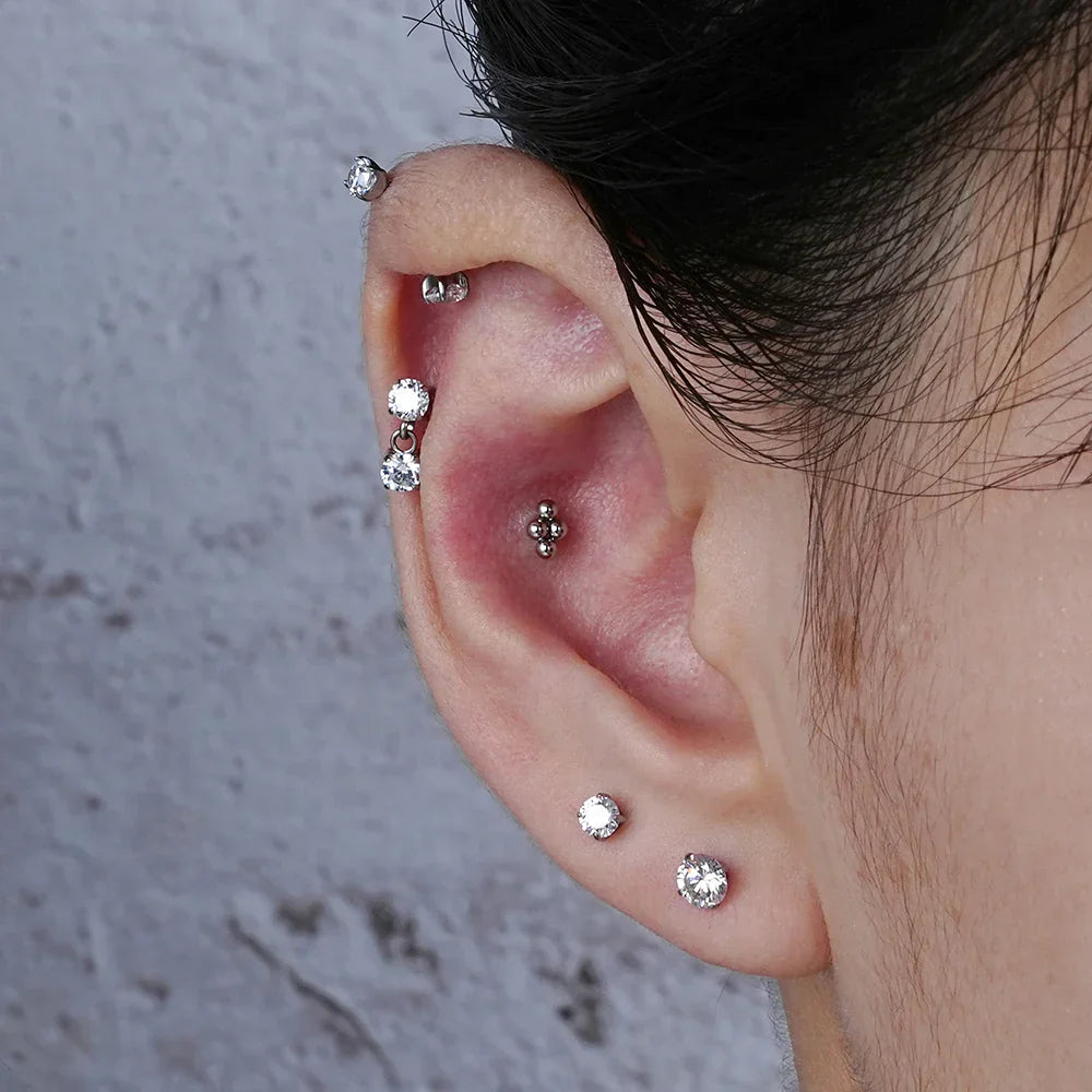 Small medusa piercing with 4 dots cute and tiny titanium lip stud nose stud ear stud 16G