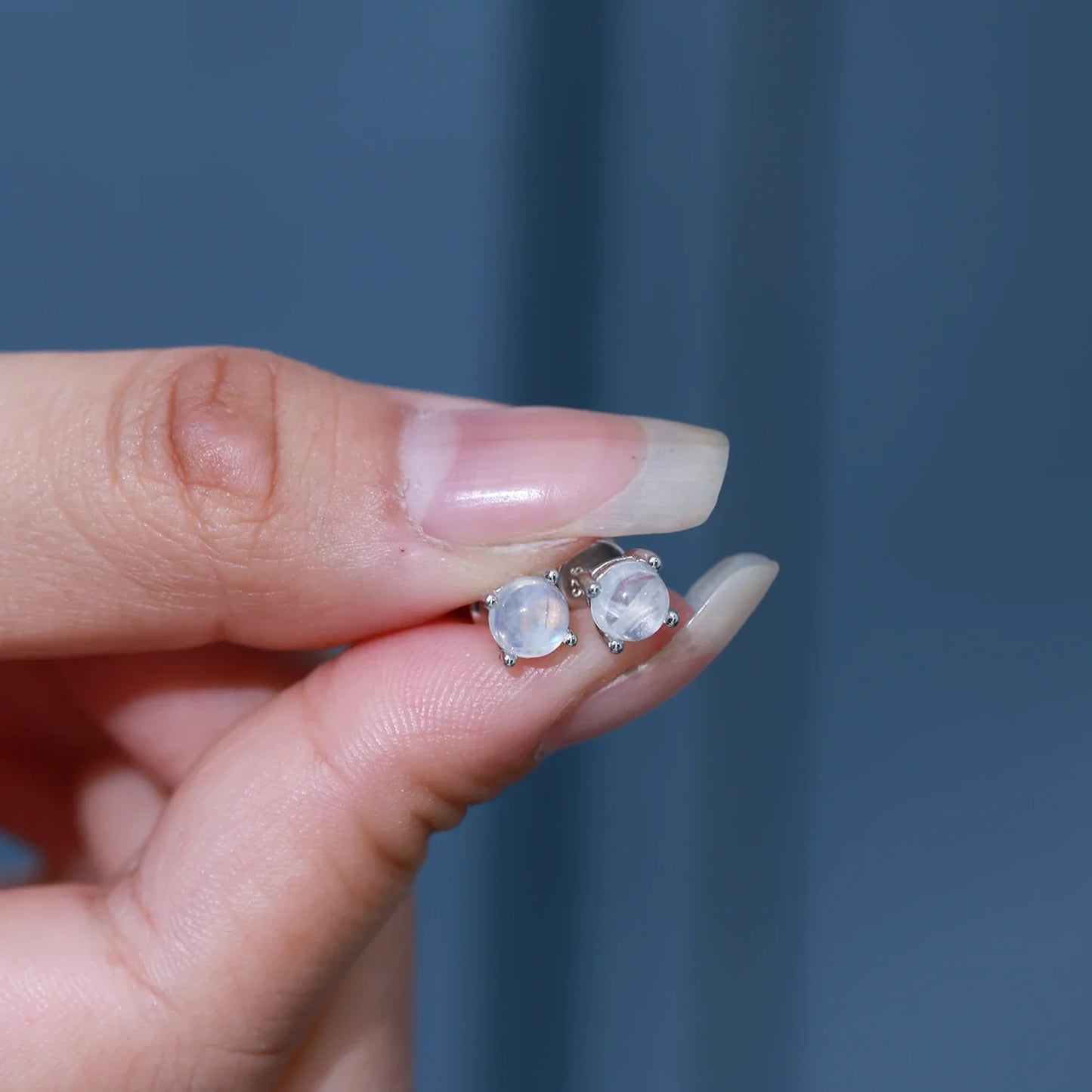 Sterling silver moonstone earrings simple and tiny ear studs clear ear studs