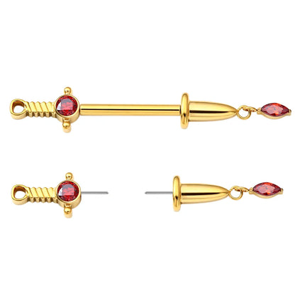 Sword nipple piercing with red gemstones sword nipple bars cute sexy titanium nipple rings 2 pieces