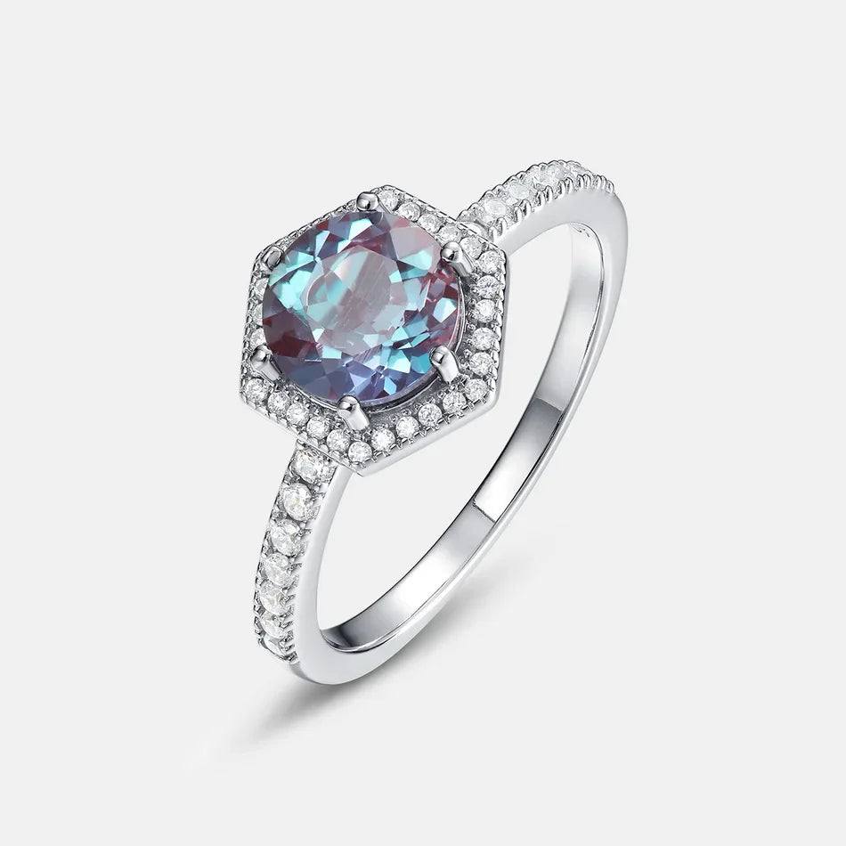 Alexandrite wedding ring with diamond cz sterling silver