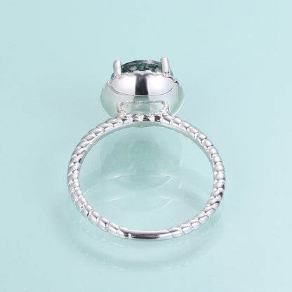 Moss agate promise ring round cut halo ring in silver