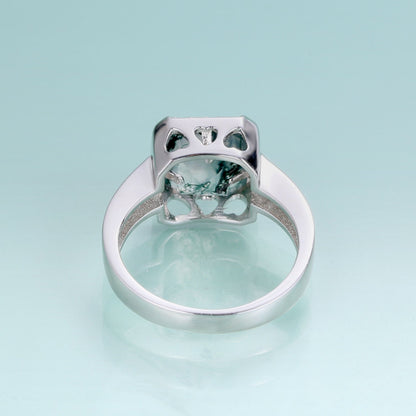 Men's moss agate ring square shape halo setting in silver
