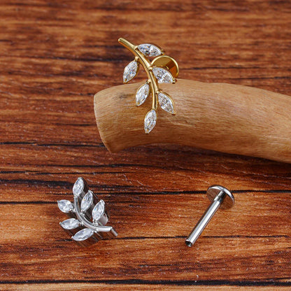Leaf stud earring with diamond titanium leaf nose stud helix piercing conch stud 6 leaf stud