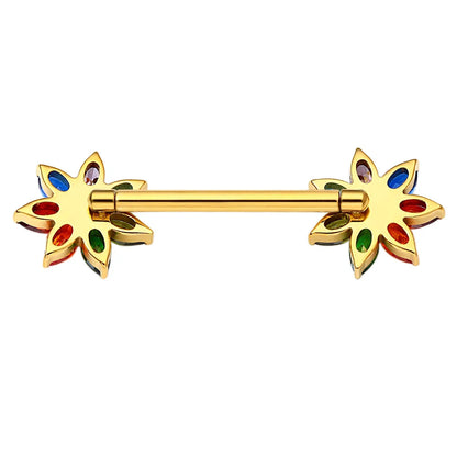 Flower nipple piercing straight barbells threadless push pin titanium 2 pieces 14G 16mm
