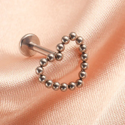 Titanium labret stud heart-shaped 16G