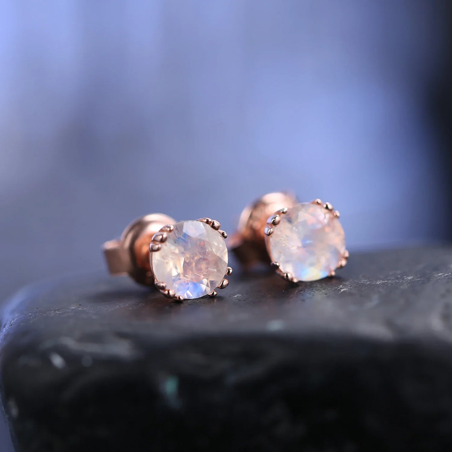 Real moonstone earrings tiny and cute rose gold stud earrings