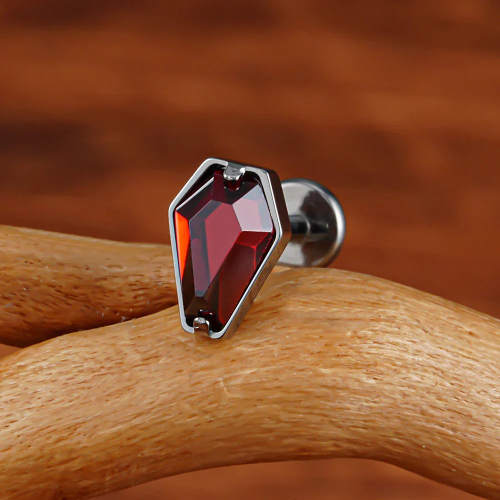 Gold medusa piercing coffin shaped with red green black diamond CZ titanium stud 16G