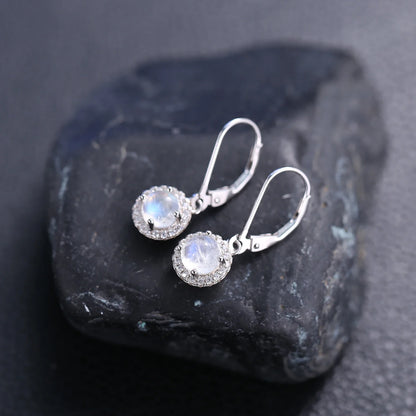 Moonstone dangle earrings with round moonstones and clear cz womens drop earrings