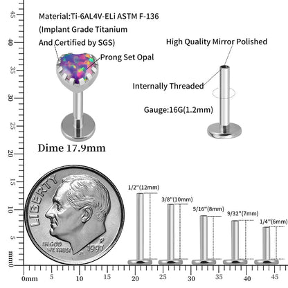 Opal helix stud earring titanium heart-shaped