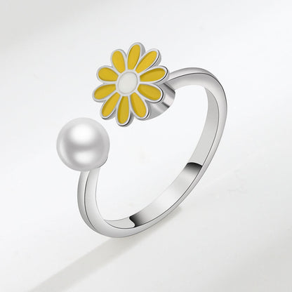 Anxiety ring for women red yellow and white flower sterling silver