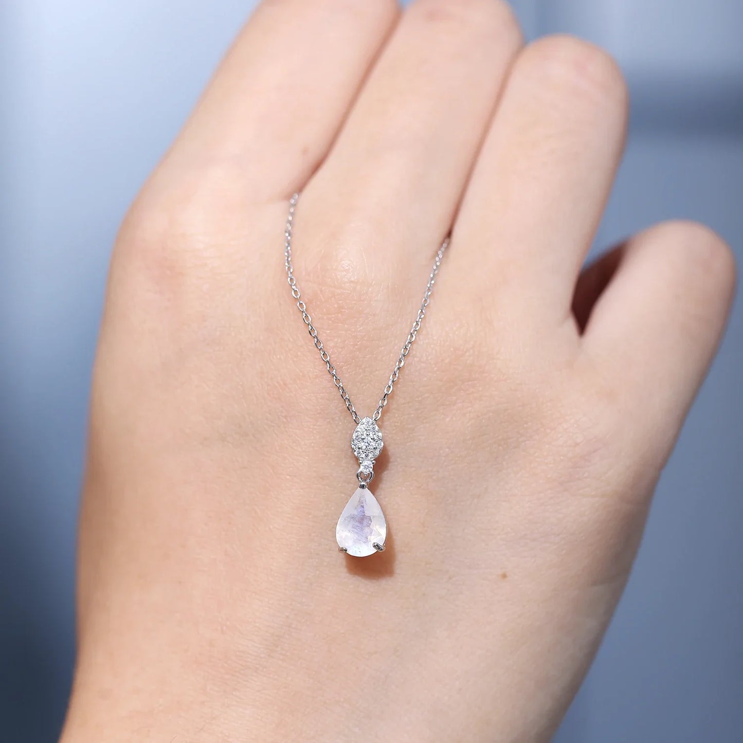 Moonstone necklace in a teardrop shape silver necklace
