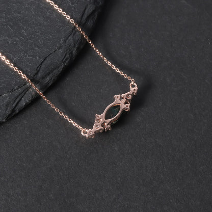 Moss agate pendant necklace with a marquise stone rose gold necklace