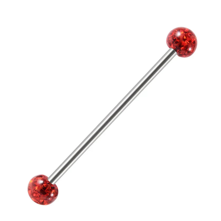 Beautiful industrial piercing with colorful crystal balls titanium industrial barbell tongue piercing jewelry
