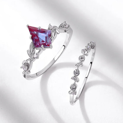 alexandrite engagement ring set with a kite-shape alexandrite stone