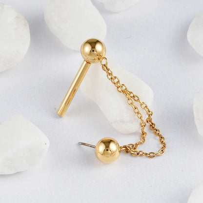 Titanium nipple bar with double chains gold and silver cute and unique 14G 1 piece