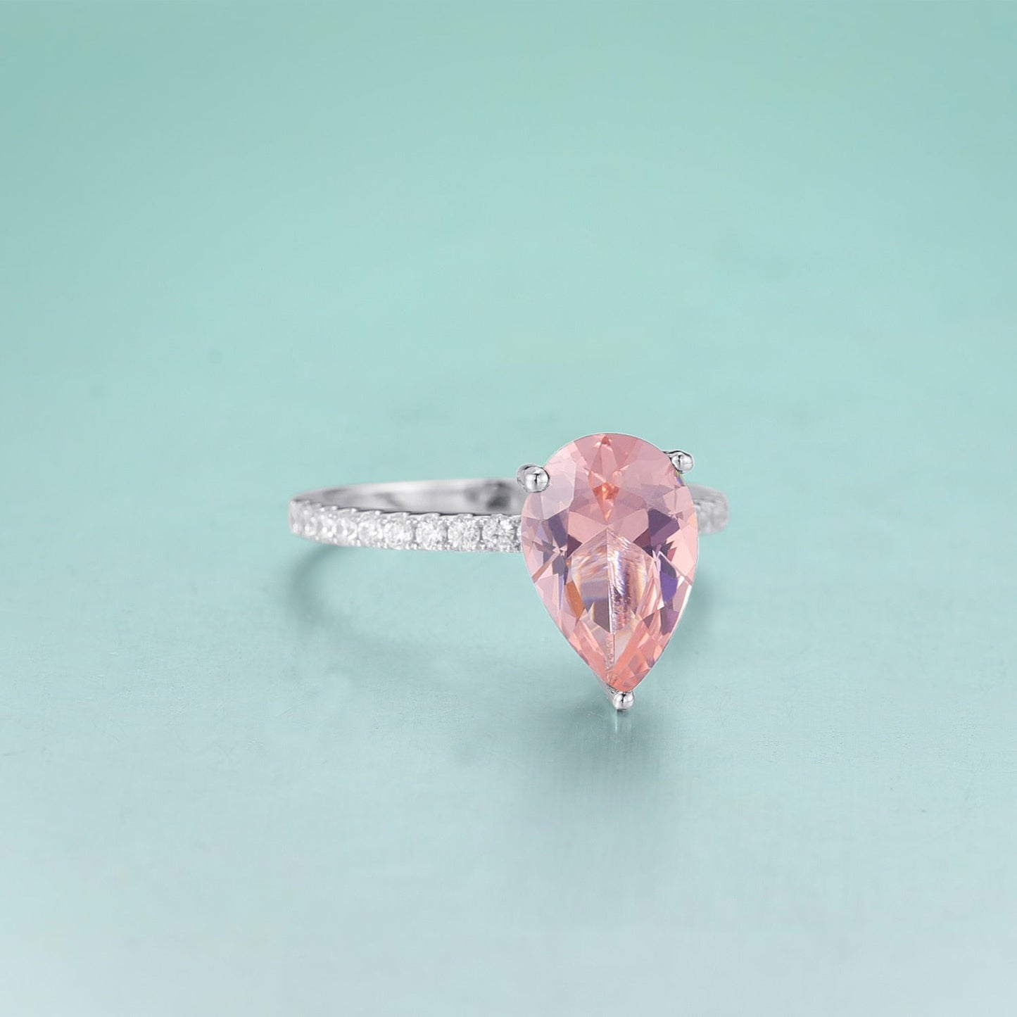 Peach morganite ring pear cut sterling silver