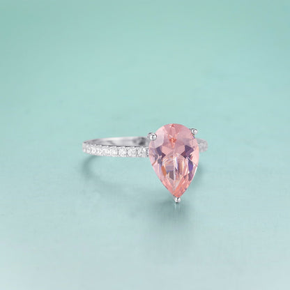 Peach morganite ring pear cut sterling silver