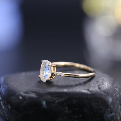 Moonstone gemstone ring with a natural moonstone and clear CZ stones