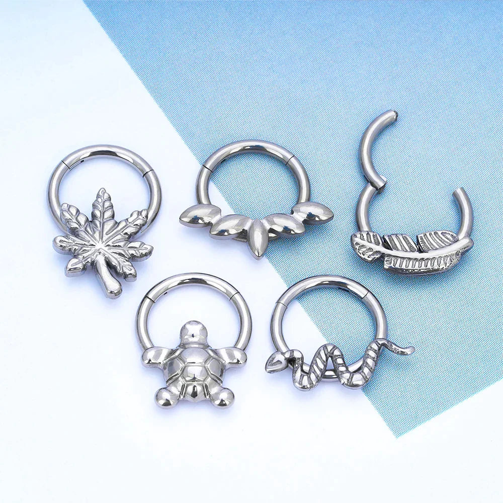 Turtle nose ring cute and unique titanium hinged clicker ring septum ring