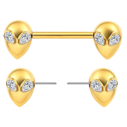 Black nipple piercing aliens straight barbells 2 pieces Halloween threadless titanium 14G 14mm