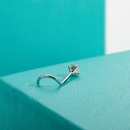 20G 14K white gold nose stud with moissanite