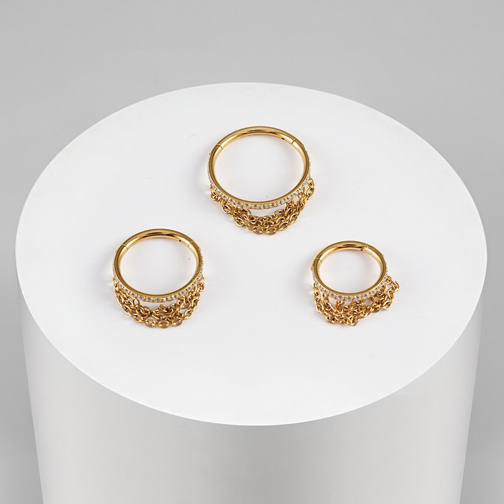 Helix hoop with chains and CZ titanium