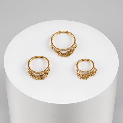 Helix hoop with chains and CZ titanium