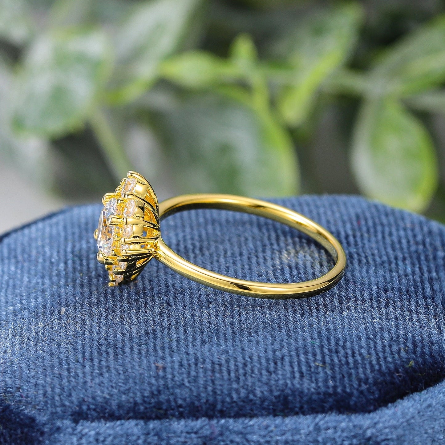 Moissanite solitaire ring halo setting round cut