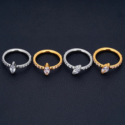 Snug piercing ring 16G titanium with marquise CZ stones hinged segment clicker