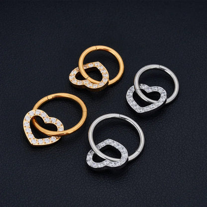 Conch piercing hoop with a heart pendant titanium gold silver 16G 8mm 10mm 12mm