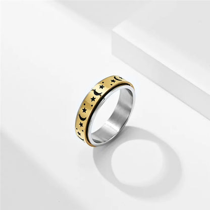 Moon and star anxiety ring stainless steel