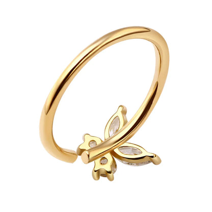 Solid gold nose ring with a butterfly 14K real gold cute butterfly nose ring 20G