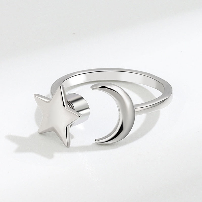 Anxiety relief ring moon and star sterling silver