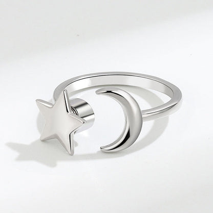 Anxiety relief ring moon and star sterling silver