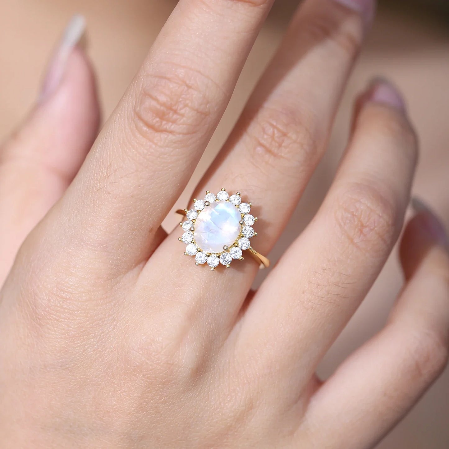 Moonstone ring vintage style moonstone engagement ring Princess Diana ring