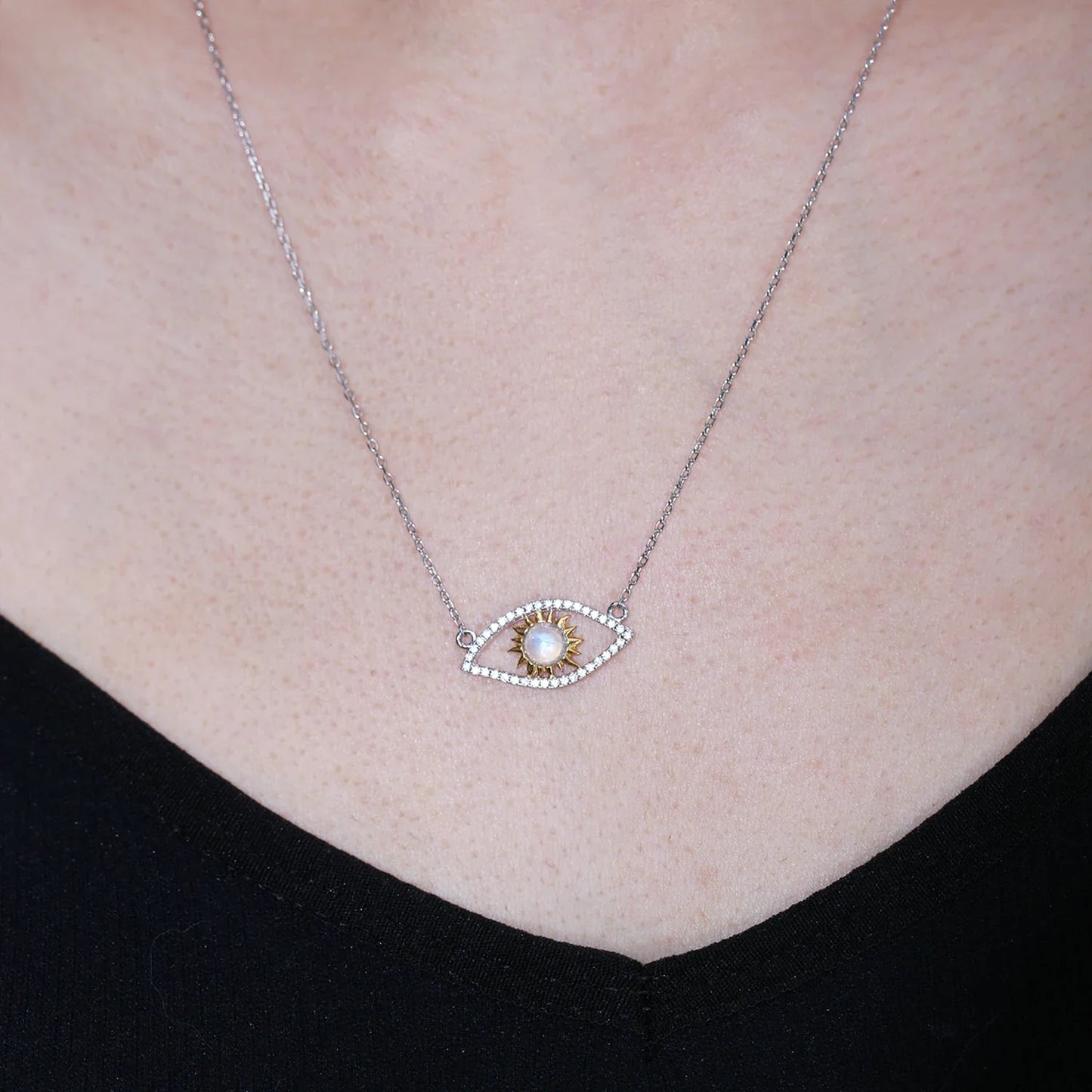 Evil eye moonstone necklace in silver protective necklace