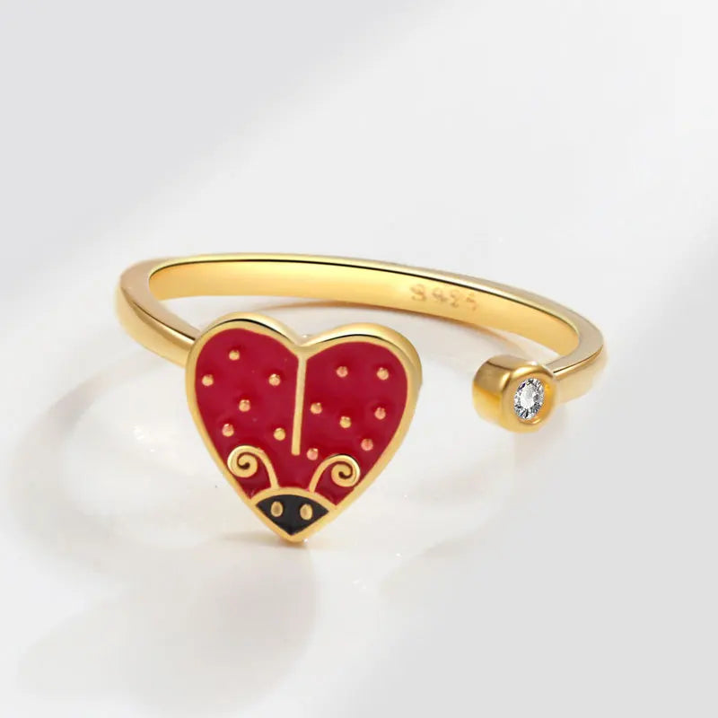 Fidget ring for daughter for kids heart spinner ring with a ladybug cute