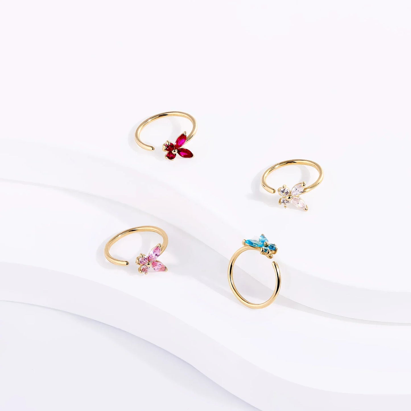 Solid gold nose ring with a butterfly 14K real gold cute butterfly nose ring 20G
