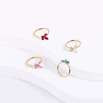 Solid gold nose ring with a butterfly 14K real gold cute butterfly nose ring 20G