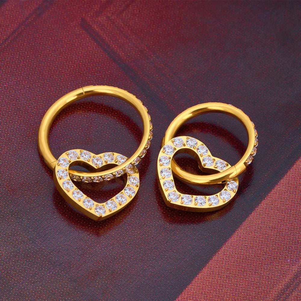 Conch piercing hoop with a heart pendant titanium gold silver 16G 8mm 10mm 12mm