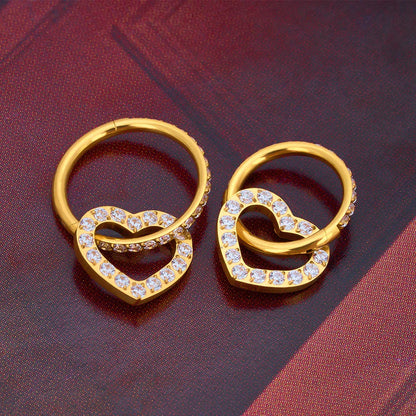 Conch piercing hoop with a heart pendant titanium gold silver 16G 8mm 10mm 12mm