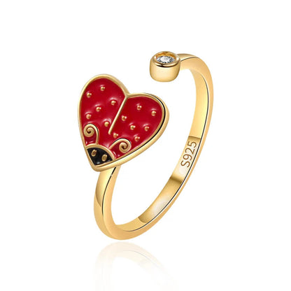 Fidget ring for daughter for kids heart spinner ring with a ladybug cute