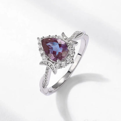 Alexandrite and pearl ring with diamond cz sterling silver ring set