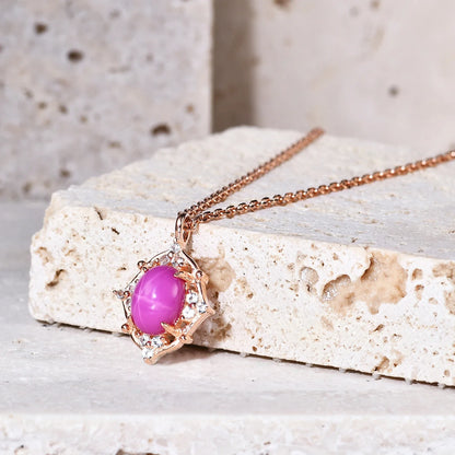 Star ruby pendant necklace red necklace rose gold chain necklace