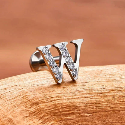 Letter nose stud single letter stud earring in gold and silver with diamond cz titanium A B K
