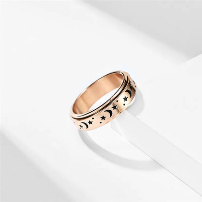 Moon and star anxiety ring stainless steel