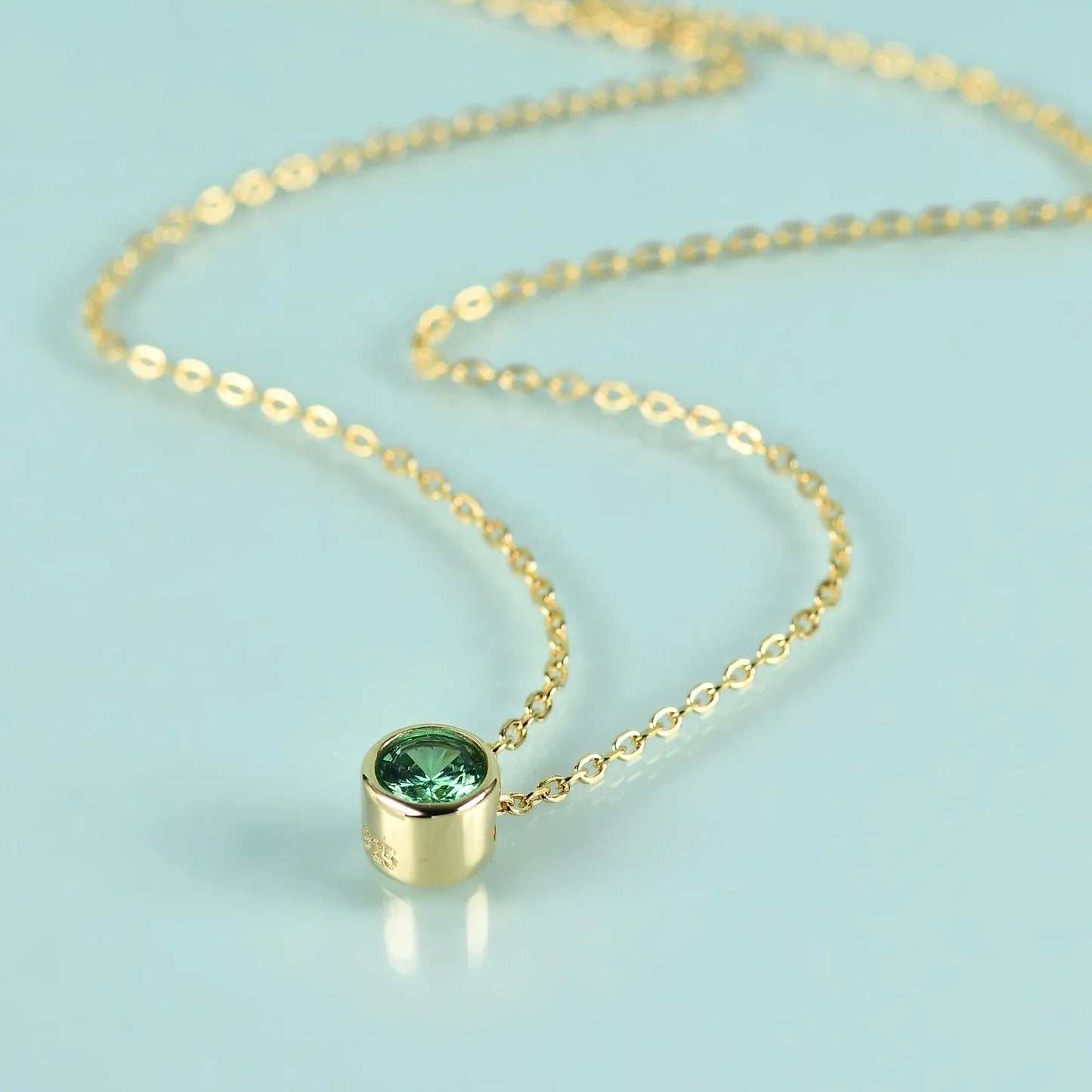 Green stone necklace with an emerald green cz stone dainty necklace