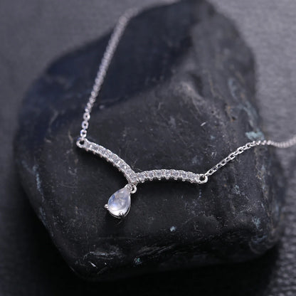 V-shape moonstone necklace curved bar necklace gift for her birthstone necklace